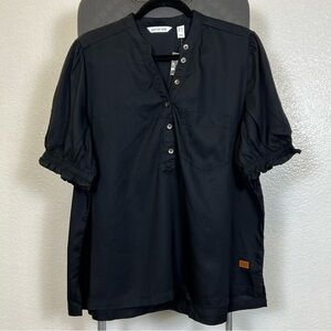 Peace Love World Women’s Black Front Buttons Short Sleeve Top Size L